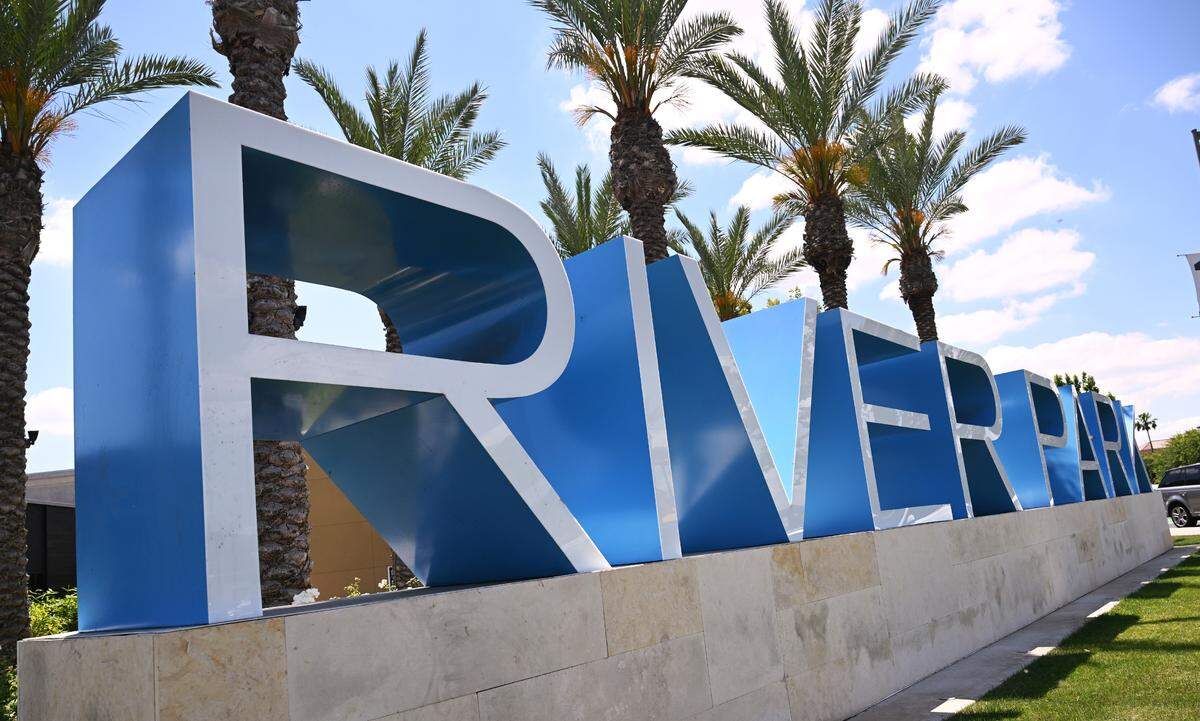 The River Park Shopping Center sign at Blackstone and Nees avenues, seen Wednesday, May 6, 2026 in Fresno.