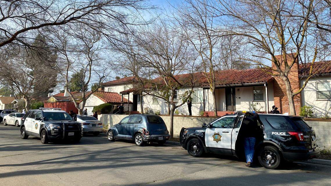 Fresno police at the scene of a shooting Saturday, Jan. 22, 2022, on Princeton Avenue near Van Ness Boulevard.
