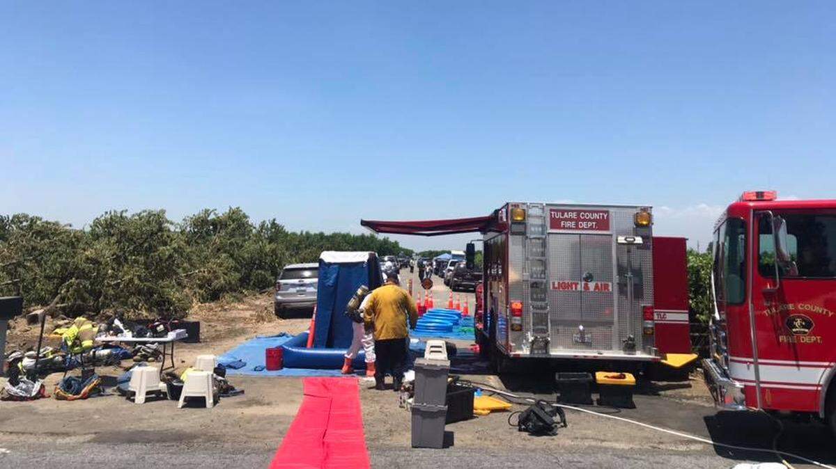 Several dozen farm workers were exposed to pesticides at a vineyard outside Dinuba, CA, on Tuesday, June 18, 2019. Three workers were taken to the hospital.