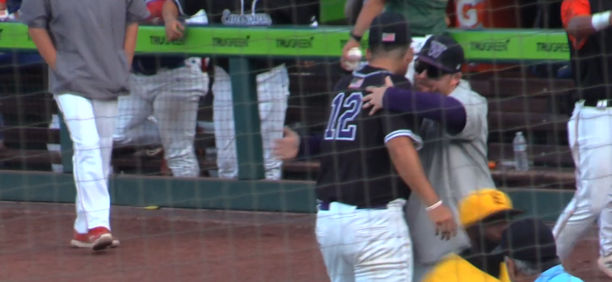 Washington Union pitcher Trey Morris receives a hug from coach Matt Fox after a strikeout in the City/County All-Star game on Sunday, June 8, 2025.