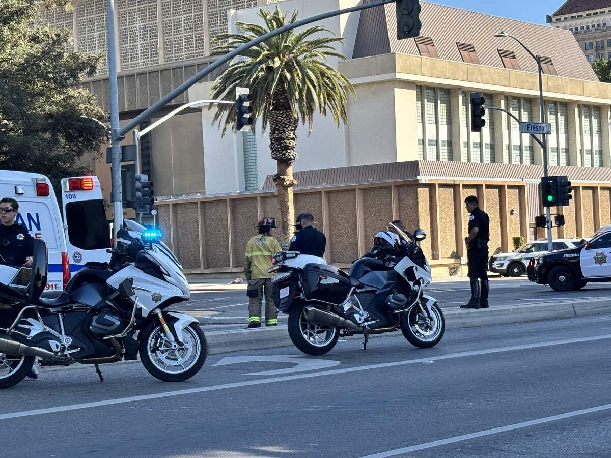 A teen was injured on an e-bike after he ran a red light and was hit by a vehicle on Friday, May 15, 2026 in downtown Fresno.