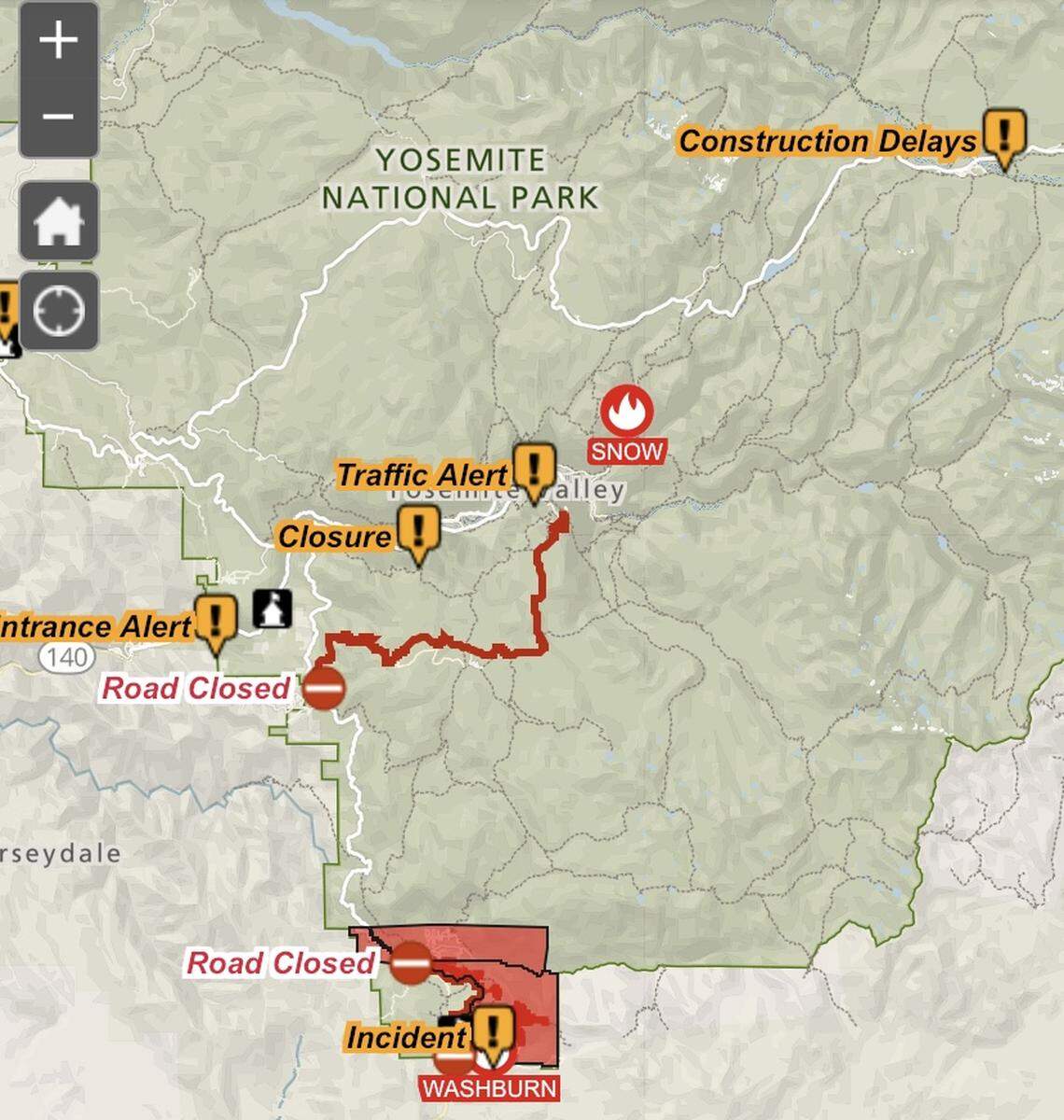 Map of the Washburn Fire of areas that are closed on Friday, July 8, 2022.