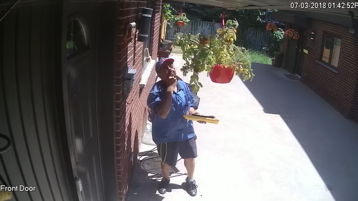 Paula Habib and Rob Morin, a married couple from Quebec, Canada, said they thought a squirrel was eating the strawberries and tomatoes in front of their house. But surveillance footage showed it was actually a mailman.
