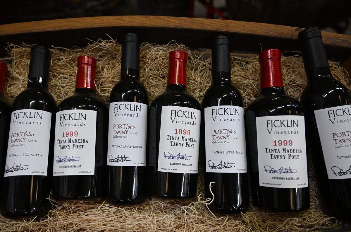 A display of 1999 Tawny Port from Peter Ficklin’s Ficklin Vineyard is shown. Photographed Wednesday, Aug. 21, 2024 near Madera, CA.