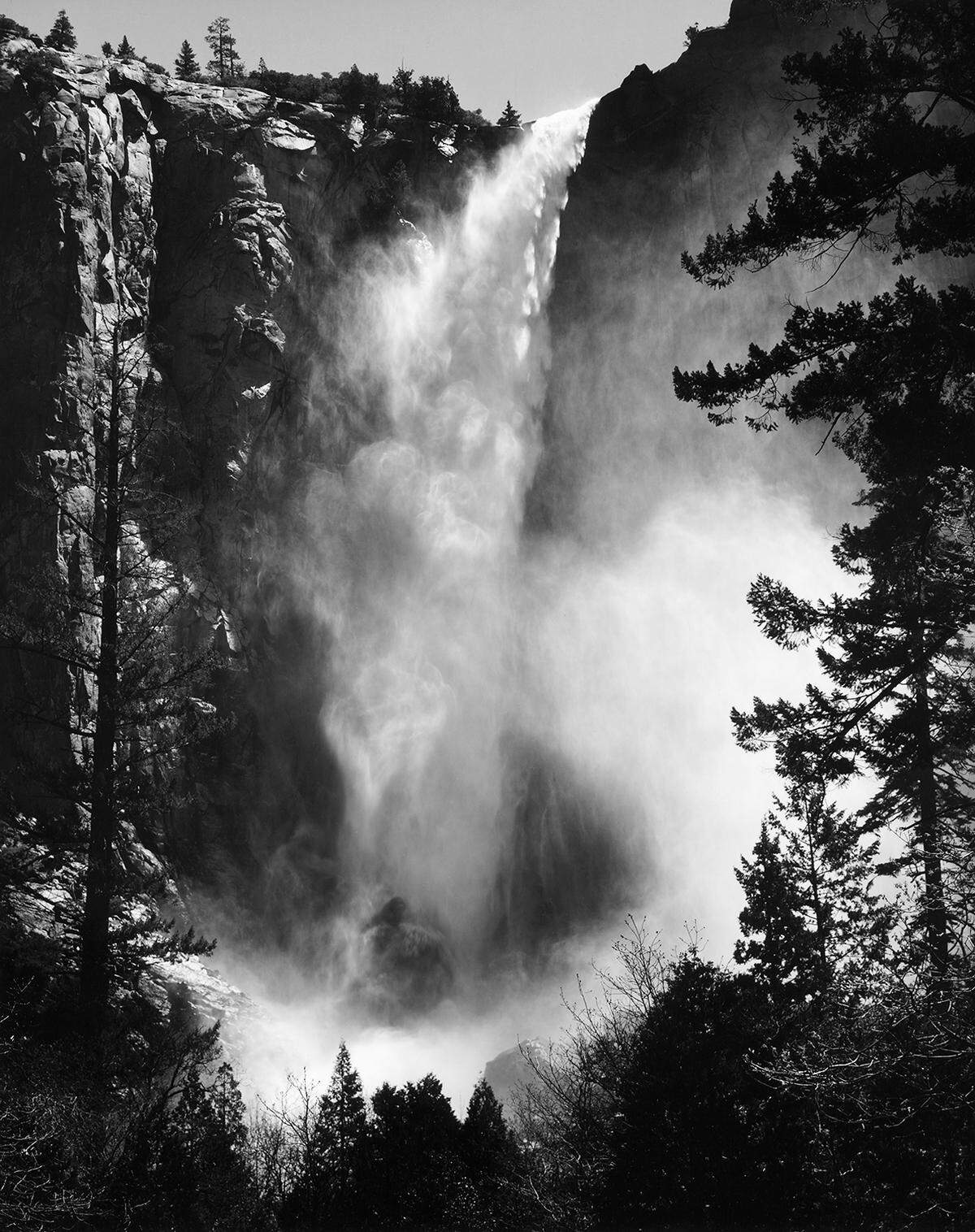A photo of Bridalveil Fall in Yosemite National Park by Ansel Adams.