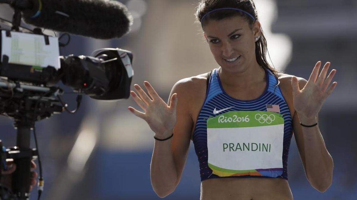 United States’ Jenna Prandini celebrates winning a women’s 200-meter heat during the athletics competitions of the 2016 Summer Olympics at the Olympic stadium in Rio de Janeiro, Brazil, Monday, Aug. 15, 2016. (AP Photo/David J. Phillip)