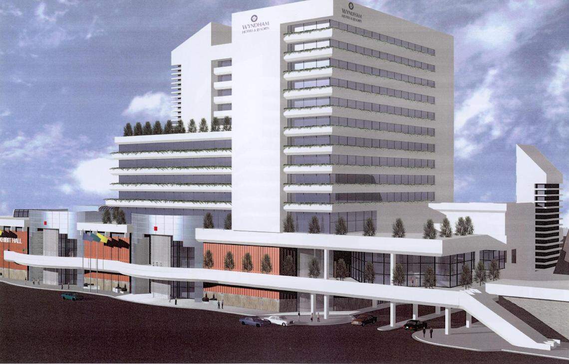 In 2001, this 12-story, 350-room Wyndham hotel was pictured for the vacant lot next to the Fresno Convention Center in downtown Fresno. The deal fell through.