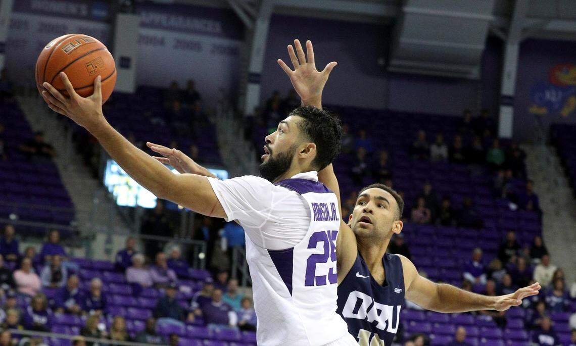 TCU guard Alex Robinson (25) goes up for a shot against Oral Roberts guard Sam Kearns (10) in the second half of their game Sunday, Nov. 11, 2018, in Fort Worth, Texas. Robinson is half of the Horned Frogs’ impressive, veteran backcourt.