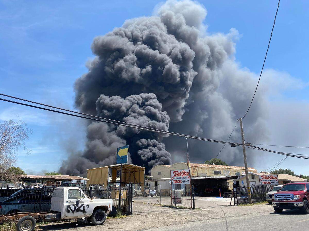 As many as 50 cars were involved in a fire at Fresno Foreign Wrecking on Thursday, May 19, 2022.