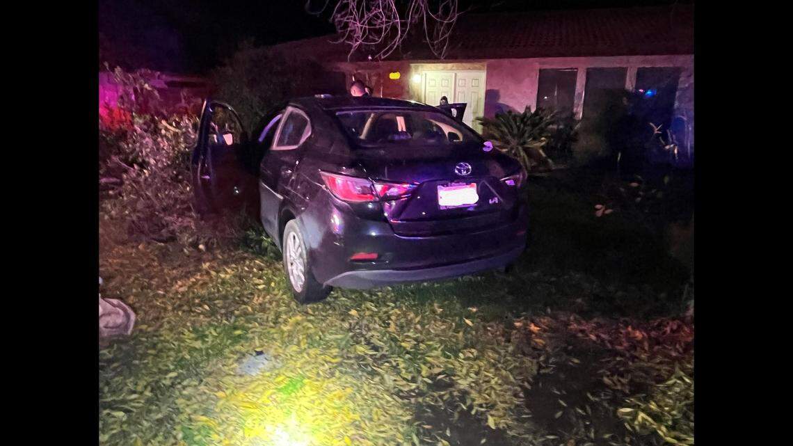 A suspected drunken driver crashed a car into the front yard of a home on Sunday, Dec. 11, 2022, according to Madera police.
