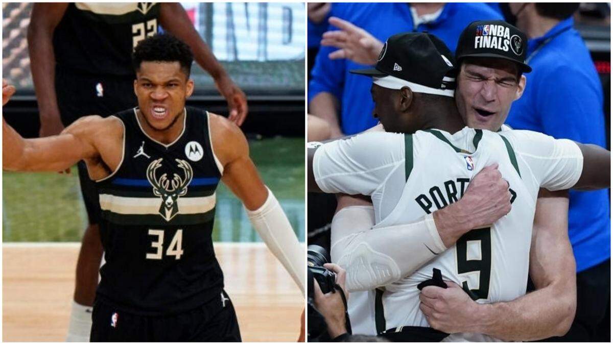 A pair of Milwaukee Bucks players with ties to Fresno —  Giannis Antetokounmpo (left) and Brook Lopez — celebrated winning an NBA championship after beating the Phoenix Suns 105-98 and winning the series in six games.