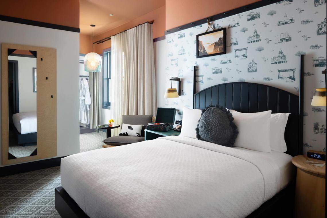 An Arbor Lane King room at El Capitan Hotel in Merced. The hotel was named one of the Top 20 Hotels in Northern California by Conde Nast Traveler.