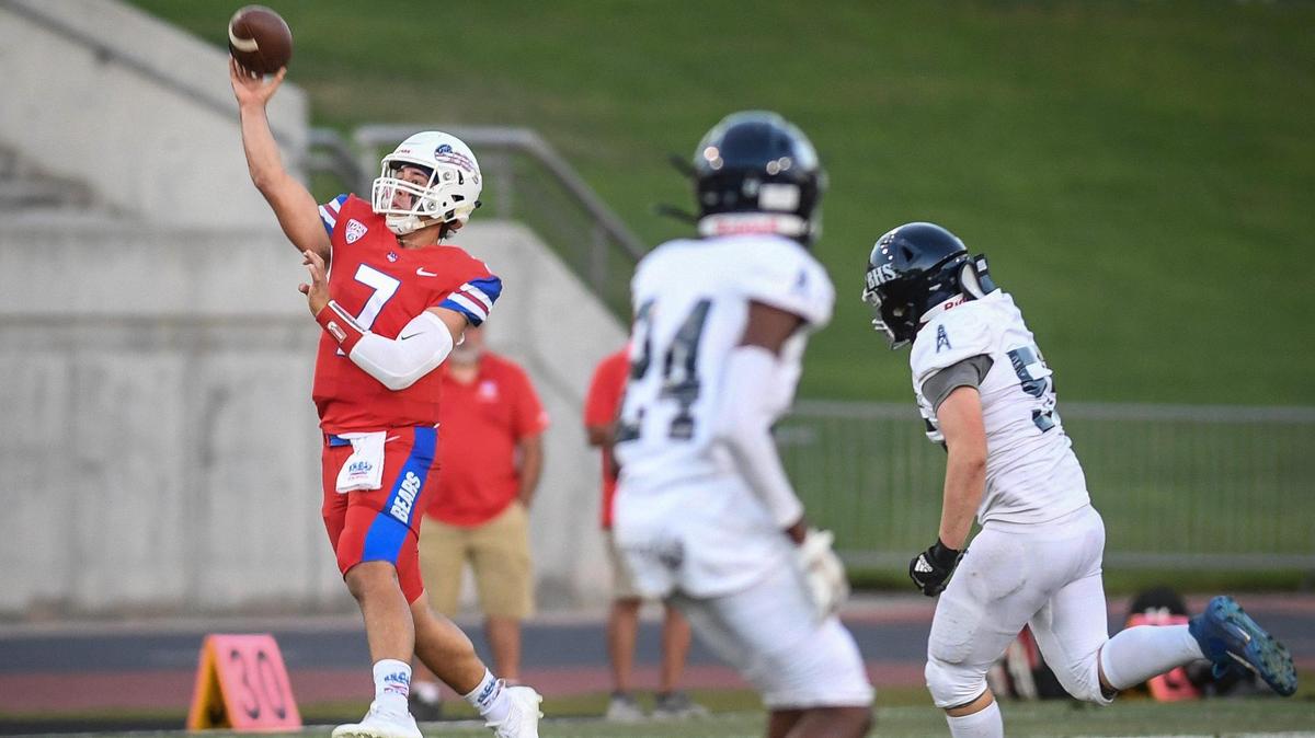 Buchanan quarterback Jayden Mandal, seen in Week 1 action, completed 18 of 23 for 242 yards with two touchdowns (pass and run) in the Bears’ 35-27 victory at Liberty-Bakersfield on Friday, Sept. 9.
