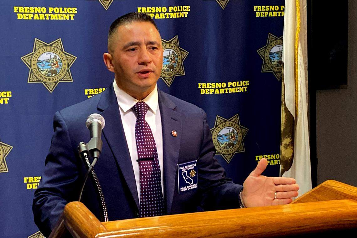 Lt. Paul Cervantes discusses the 10th homicide of the year in Fresno on Monday, March21, 2022.
