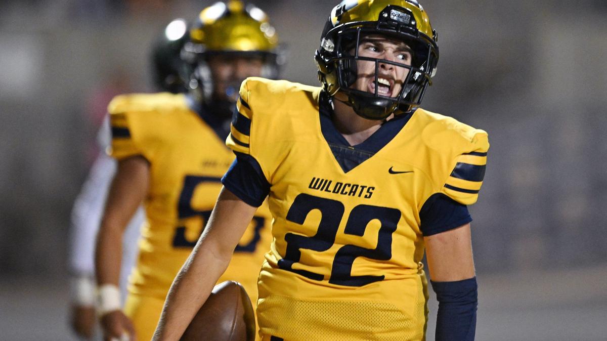 Sunnyside’s Tanner Wilson seen after scoring a touchdown against Roosevelt Friday, Oct. 4, 2024 in Fresno.