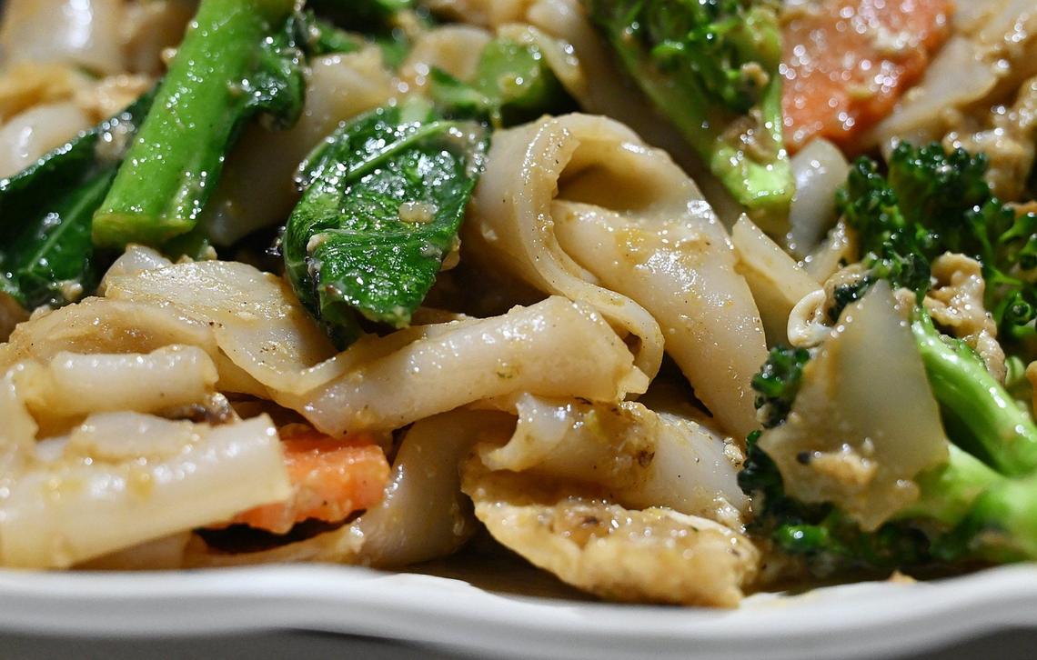 Pad See Ew with chicken, served at Thai Taste, a new restaurant serving authentic Thai street food at the corner of Bullard and Cedar avenues. Photographed Friday, June 14, 2024 in Fresno.