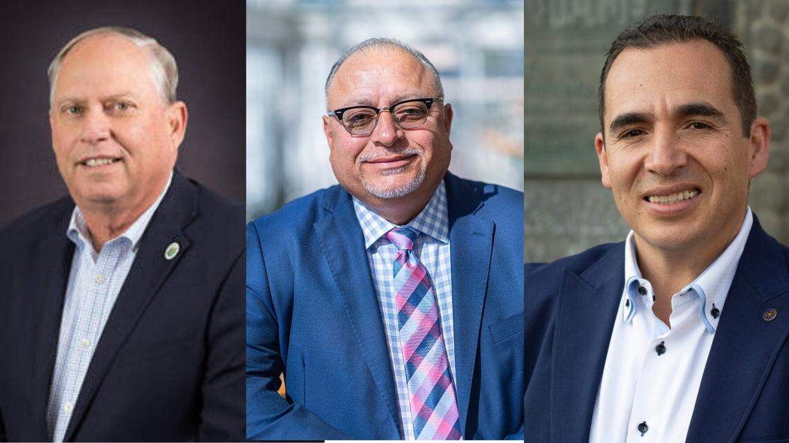 The candidates for Fresno County supervisor, District 4, from left to right: incumbent Buddy Mendes, Daniel Parra, and Jose Ramirez.