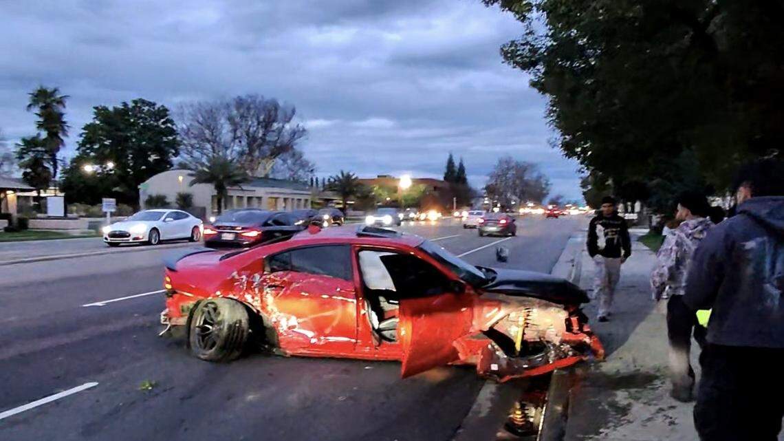 Speeding Hellcat leaves 500-foot path of destruction during crash in Fresno, CHP says