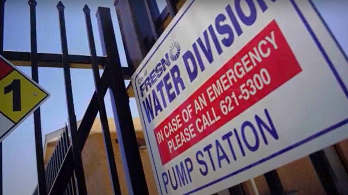 A pump station at one of the City of Fresno’s municipal water wells is shown in this still image from video.