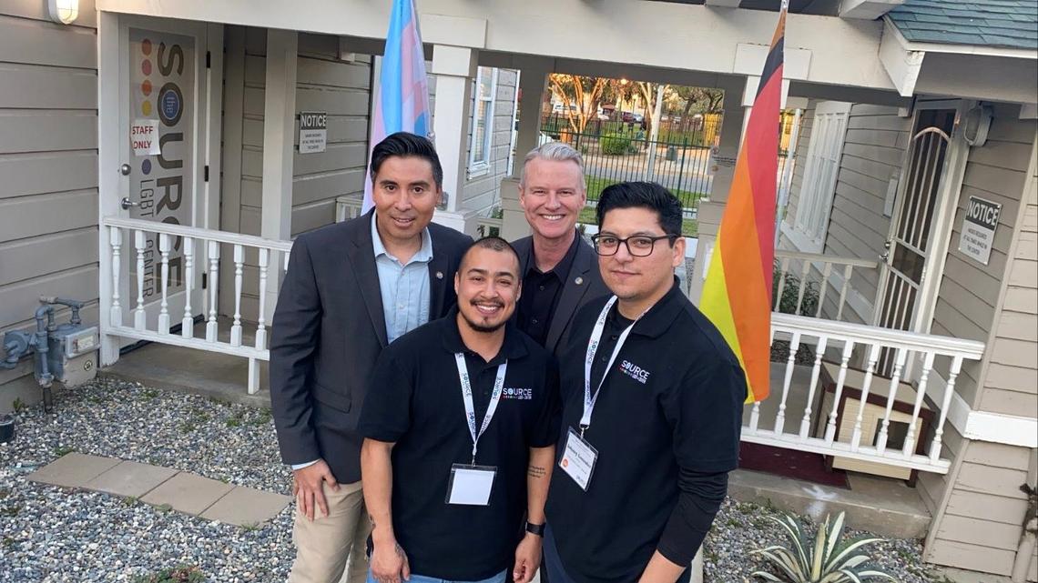 The Source’s Nick Vargas, director of development and strategy, with co-founder Brian Poth, the center’s executive director at the back and center’s staff Alix Carranza and Johnny González.