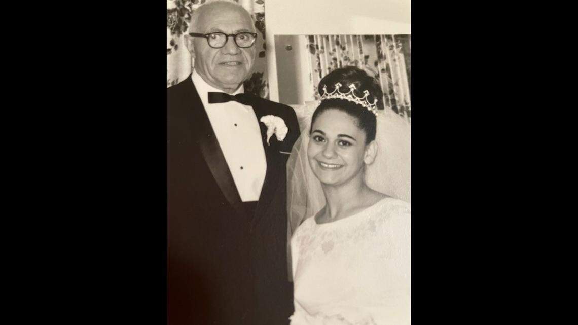 Pauline Sahakian with her father Paul on her wedding day in 1964.