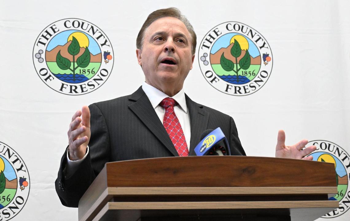 Fresno County Board of Supervisor for District 2 Garry Bredefeld discusses his proposal to remove DEI language from Fresno County government during a press conference Friday, Feb. 14, 2025 in Fresno.