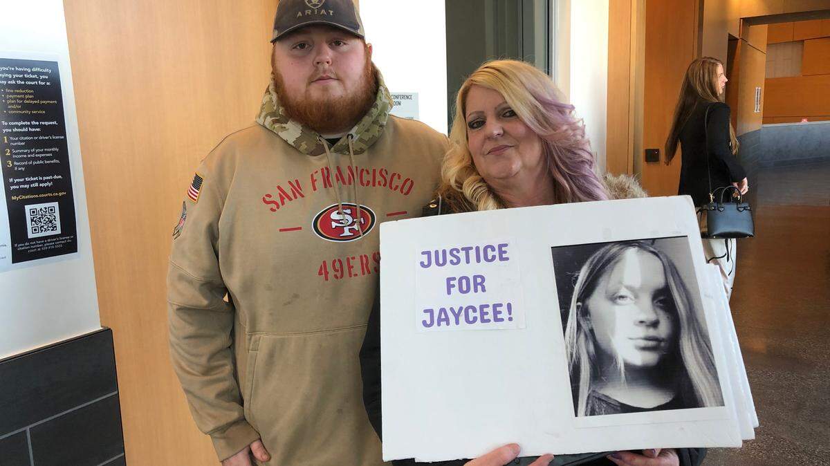 Jeremy Willet, left, and Melody Willet, right, the brother and mother of Jaycee Willet, a 15-year-old from Chowchilla who was killed in a crash caused by a drunk driver in 2019, stand outside a Madera County Superior Court room Monday, Nov. 27. The driver, Marcos Torres, was convicted of gross vehicular manslaughter Oct. 17.