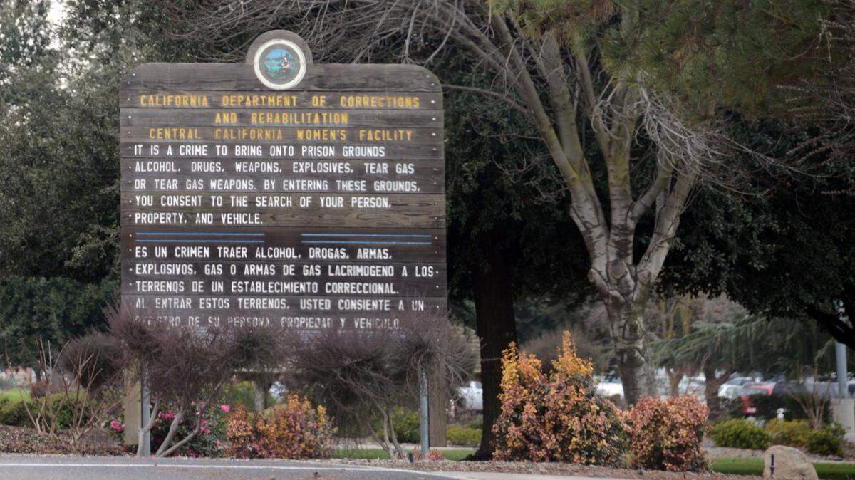 A sign at the entrance of the Central California Women’s facility in Chowchilla.