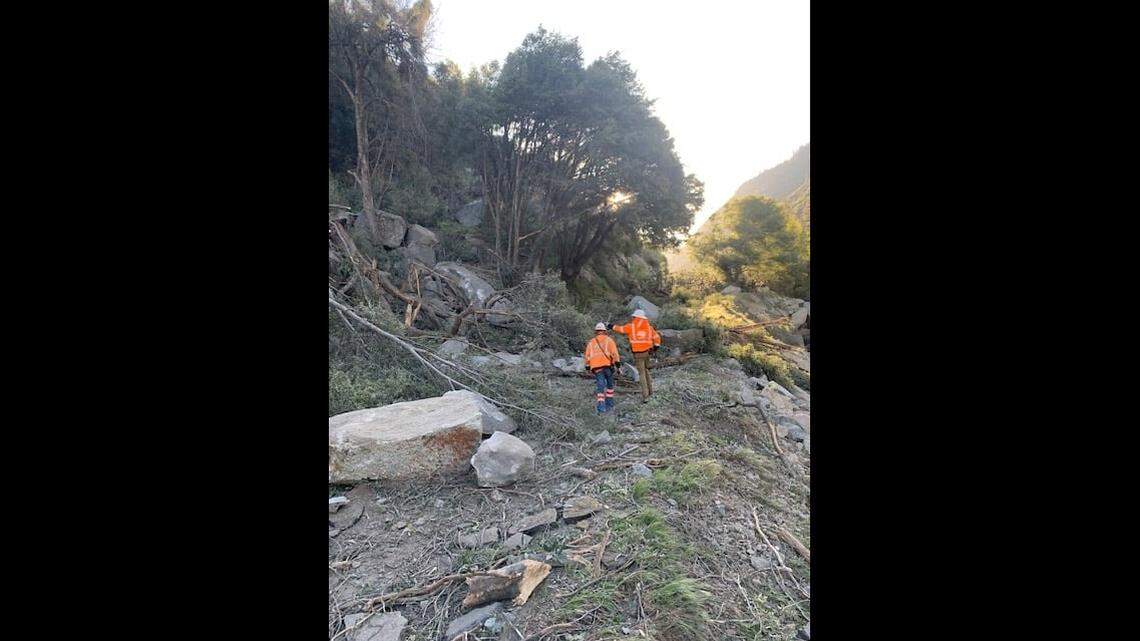 State Route 180 near the entrance to Kings Canyon National Park is closed while workers clean up a rock slide, Caltrans said Thursday, March 21, 2022.