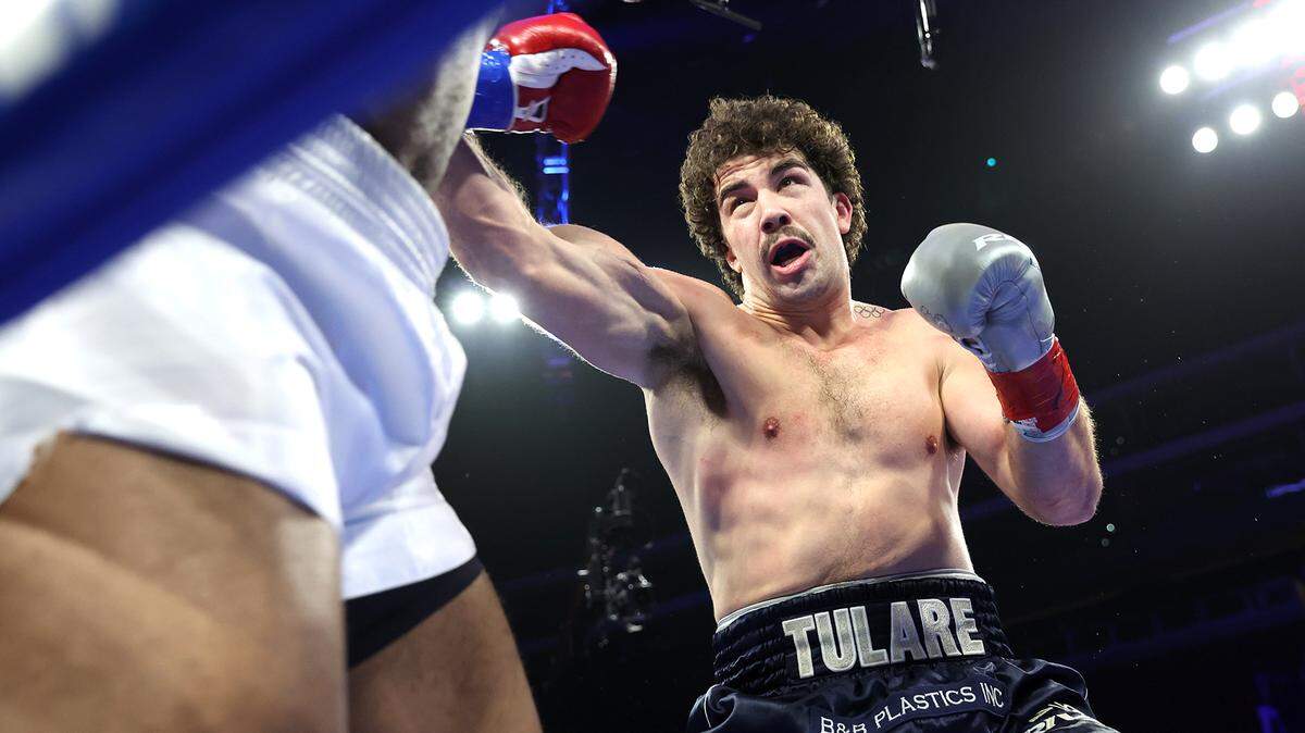 James Bryant and Richard Torrez Jr. exchange punches during their heavyweight fight at Desert Diamond Arena on Feb. 3, 2033 in Glendale, Arizona.