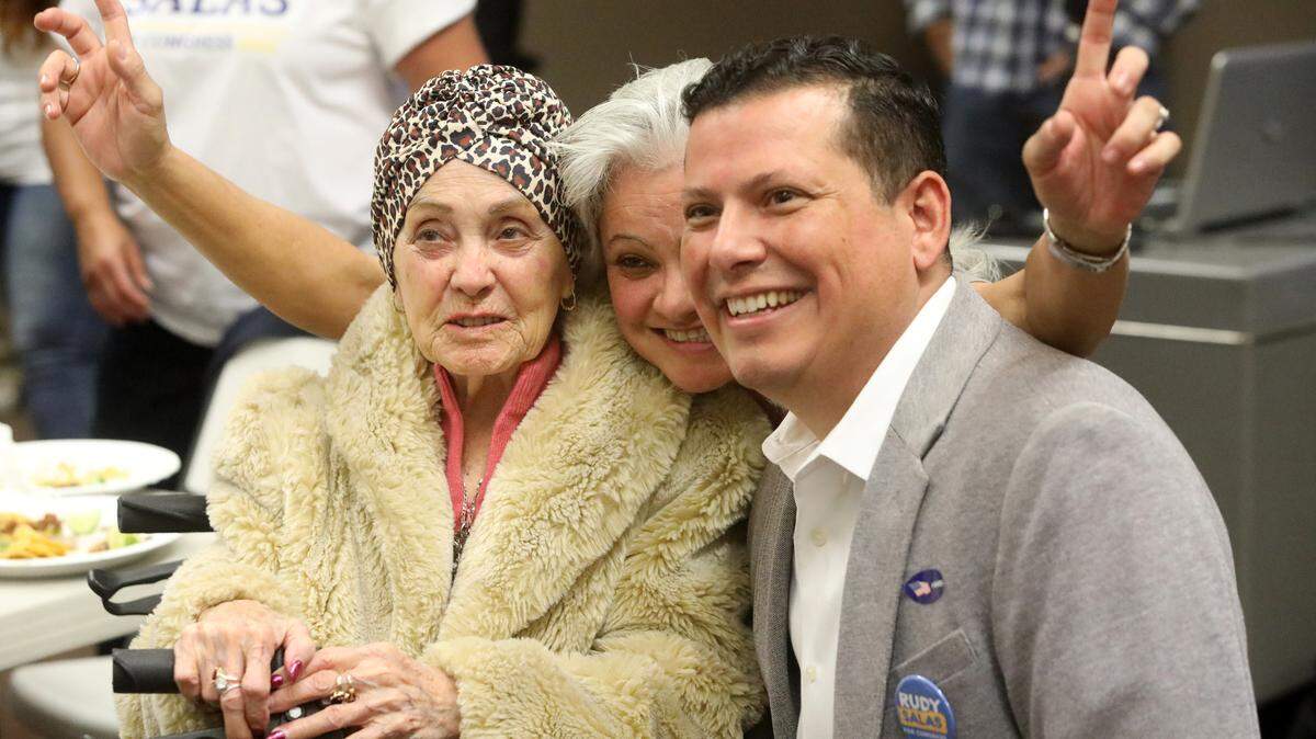 Rudy Salas with supporters on Election Night 2022