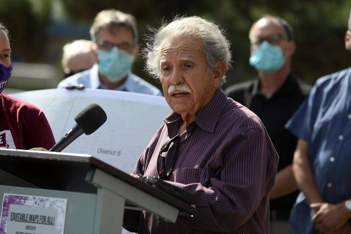 Venancio Gaona of Fresno. Here, he speaks at an Oct. 20, 2021 press conference in front of the county administrative building.