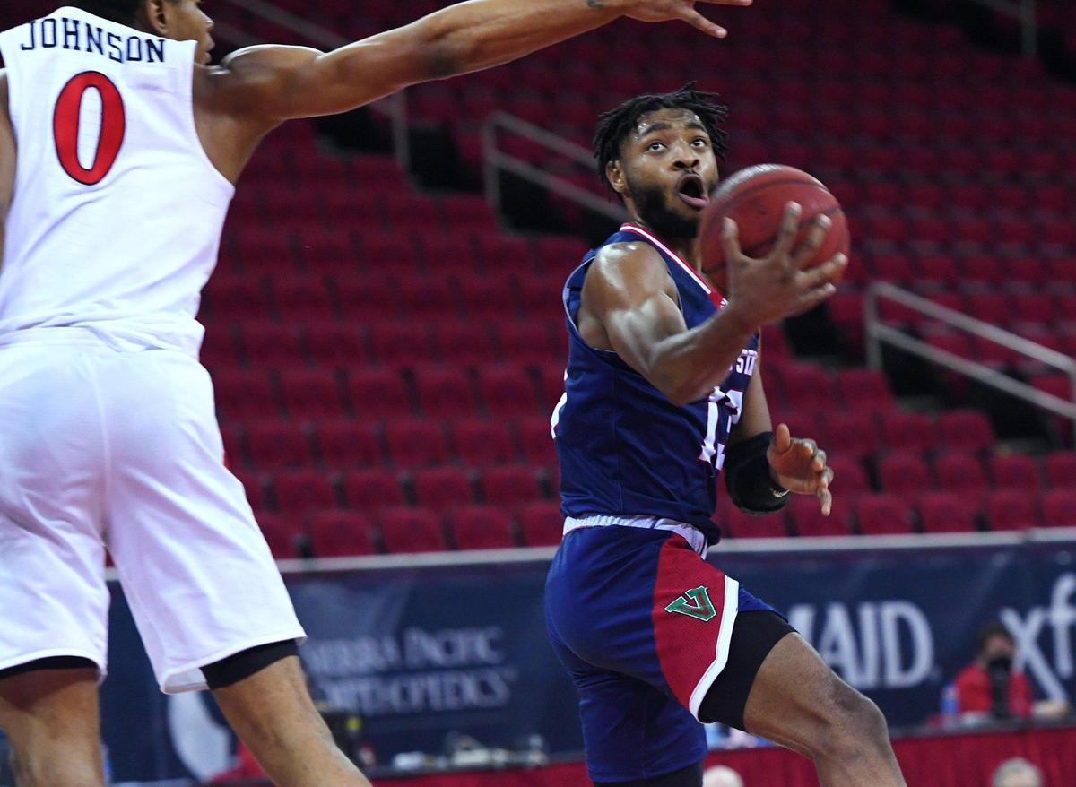 Fresno State guard Deon Stroud hit 6 of 13 shots in scoring 14 points in the Bulldogs’ 61-43 victory over Cal State Northridge Saturday at the Save Mart Center. The Bulldogs are off to a 7-1 start, with the victory.
