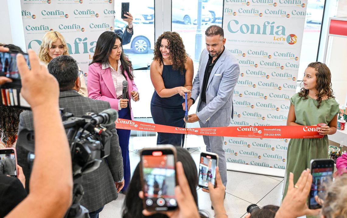 Pilar García Bonilla and her brother and business partner Victor García Bonilla cut a ribbon to officially launch their line of haircare products called Latina in the U.S. in front of friends, family and supporters at Ulta Beauty in Fresno on Friday, April 25, 2025.