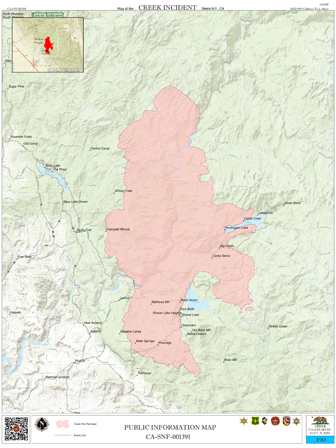 The Creek Fire has burned more than 163,000 acres as of Wednesday morning, Sept. 9, 2020.