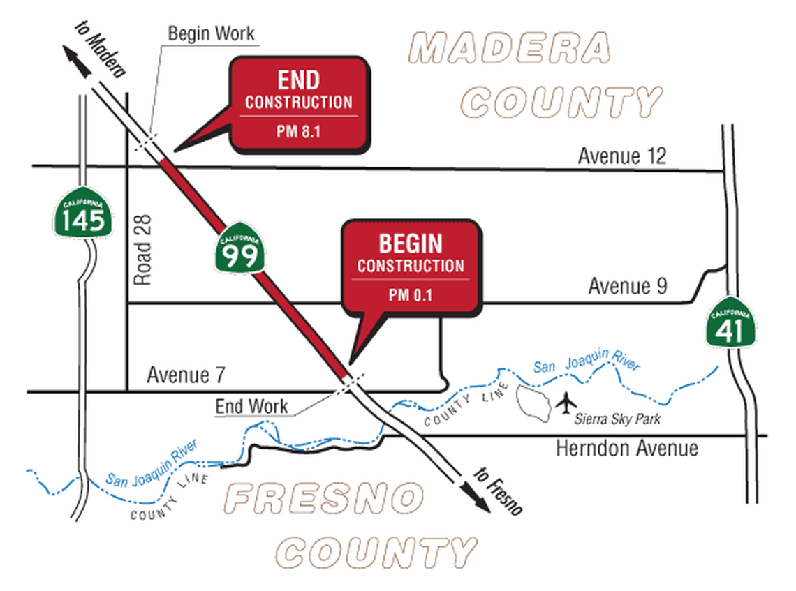 Work on Highway 99 in south Madera County will add a lane to each side, making it a six-lane highway. District 3 Supervisor Robert Poythress says construction could start next year.
