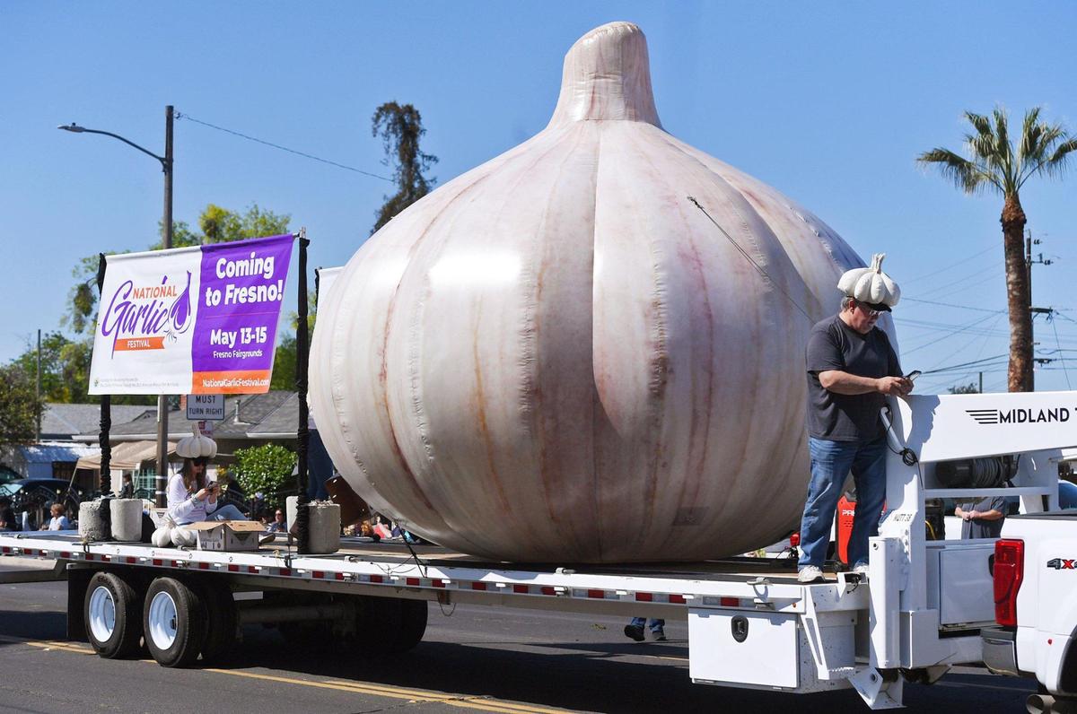 Promotion for the new upcoming National Garlic Festival to be held May 13-15 at the Fresno Fairgrounds was seen during the Clovis Rodeo Parade Saturday morning, April 23, 2022 in Clovis.