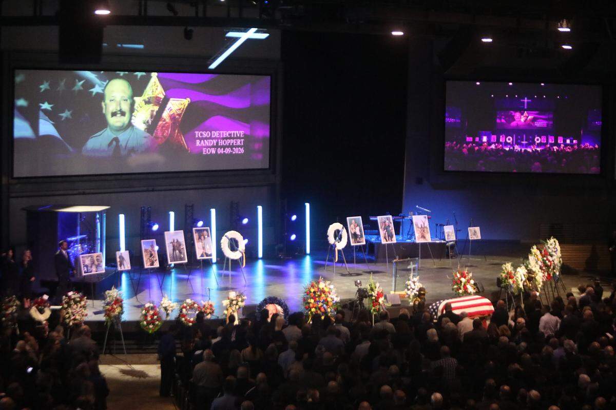 Family, law enforcement and community gathered Tuesday, April 28, 2026, in Visalia to remember Tulare County deputy Randy Hoppert’s service and sacrifice after the fatal April ambush in north Porterville.