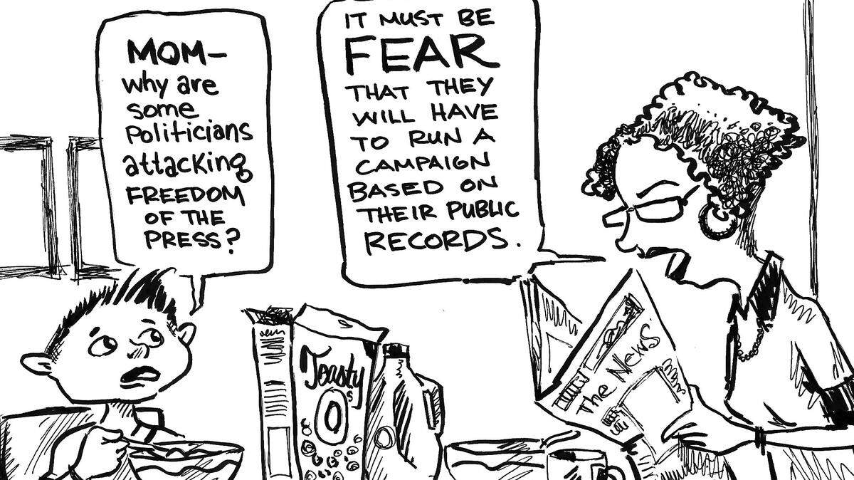 Editorial cartoon by SW Parra - swparra@gmail.com
From the President to local politicians the war on the press continues in a effort to silence information and to engender doubts in the minds of voters. 