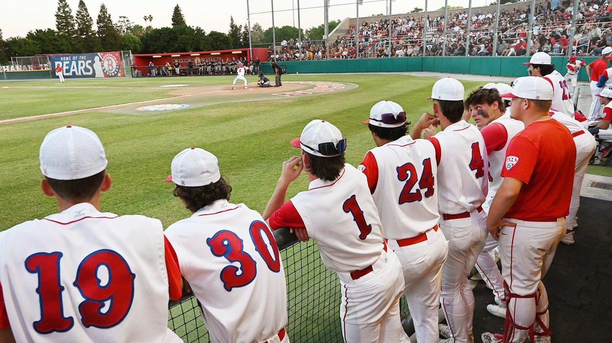 The Buchanan dugout watches Evan Wallace bat against Clovis West in the third game of a three-game series Friday, May 6, 2022 in Clovis