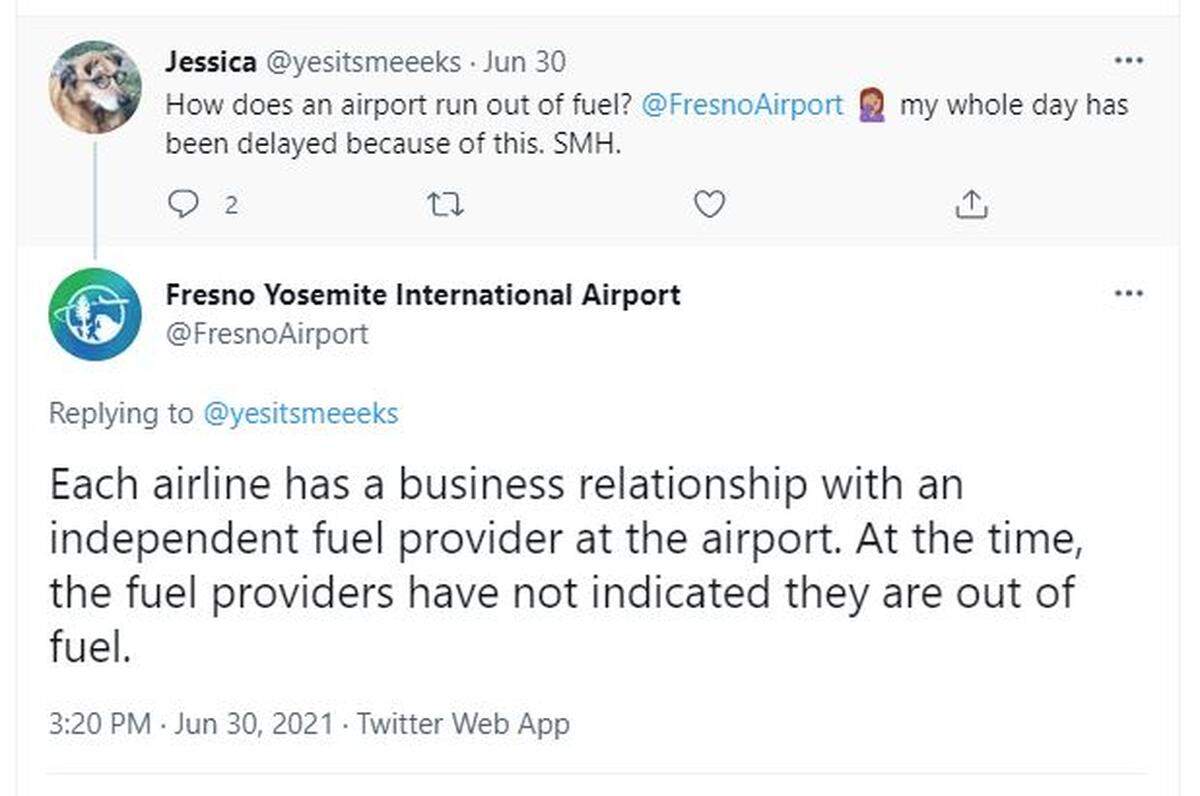 Passengers took to social media to express frustration with flight delays and diversions at Fresno’s airport because of fuel supply issues.