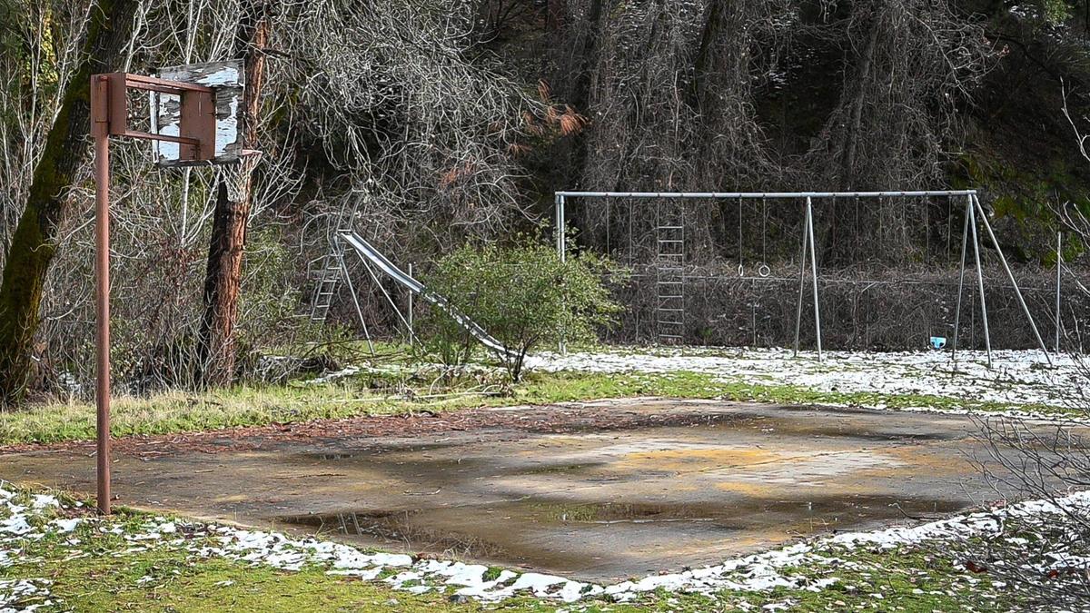 An old playground stands near the edge of the El Portal Trailer Park near Yosemite on Tuesday, Dec. 28, 2021. At one time, kids of employees were abundant in the trailer park, but now only older residents remain.