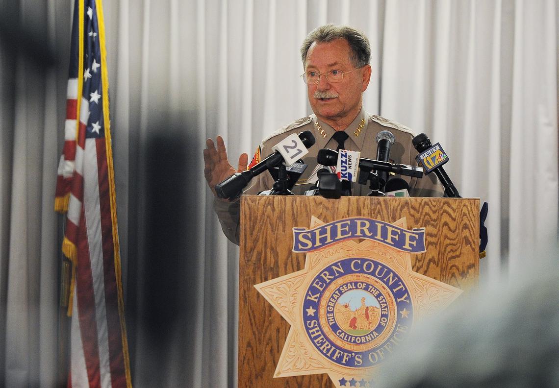 Kern County Sheriff Donny Youngblood speaking at a news conference on Sept 13, 2018 in Bakersfield.