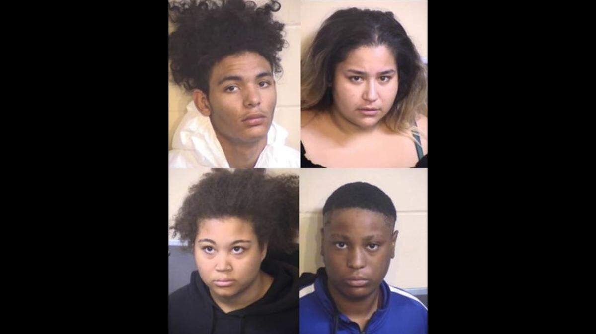 Four suspects were arrested Thursday afternoon, Sept. 26, 2019 in Firebaugh for suspicion of murder in the robbery-setup shooting of Tyrel Truss, 20, of Fresno. They are, clockwise from upper left, Isaac Helms, 18, of Sioux City, Iowa; Alexa Ramos, 20, of Firebaugh; Precious Green, 19, of Sioux City, Iowa; and Hannah Haywood, 19, of Sioux City, Iowa.