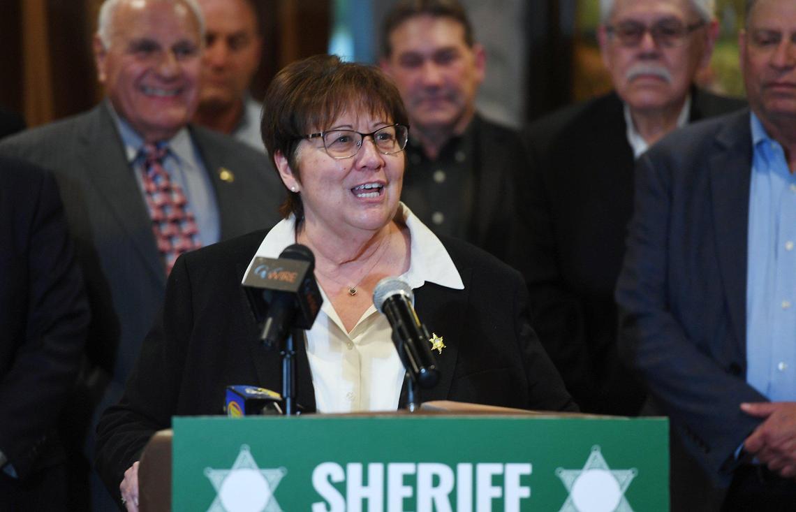 Fresno County Sheriff Margaret Mims announces her retirement during a press conference at Pardini’s Catering Friday, Feb. 18, 2022 in Fresno.