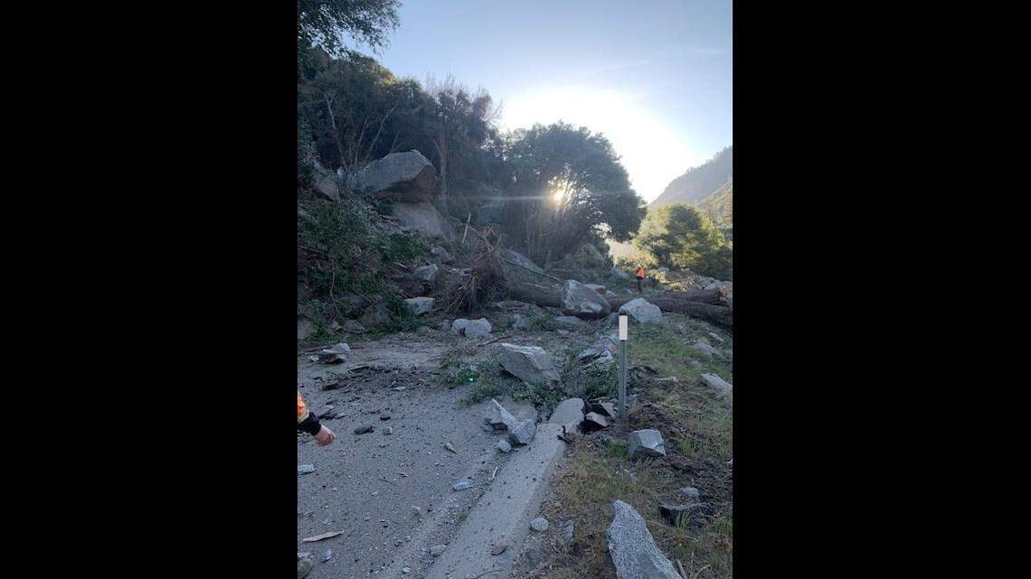 State Route 180 near the entrance to Kings Canyon National Park is closed while workers clean up a rock slide, Caltrans said Thursday, March 21, 2022.