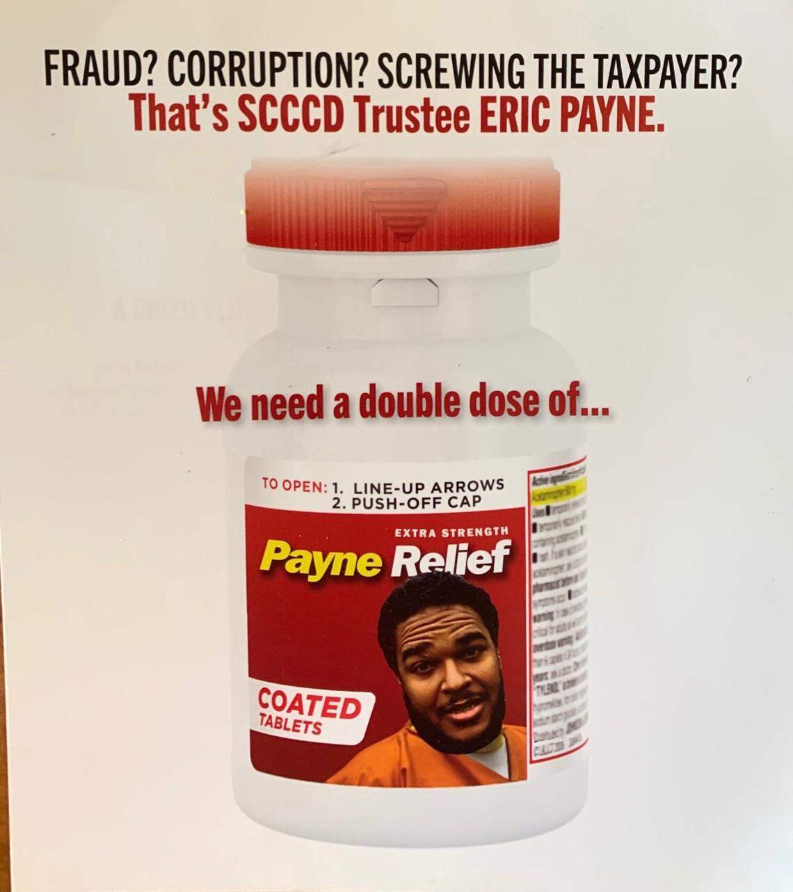 A flyer depicts State Center Community College Trustee Eric Payne in the kind of orange shirt that is worn by an inmate and another photo depicts him wearing a dashiki, what seems to be a dog whistle to voters to remind them he is Black, according to those who denounce the ads. (Sept. 25, 2020)