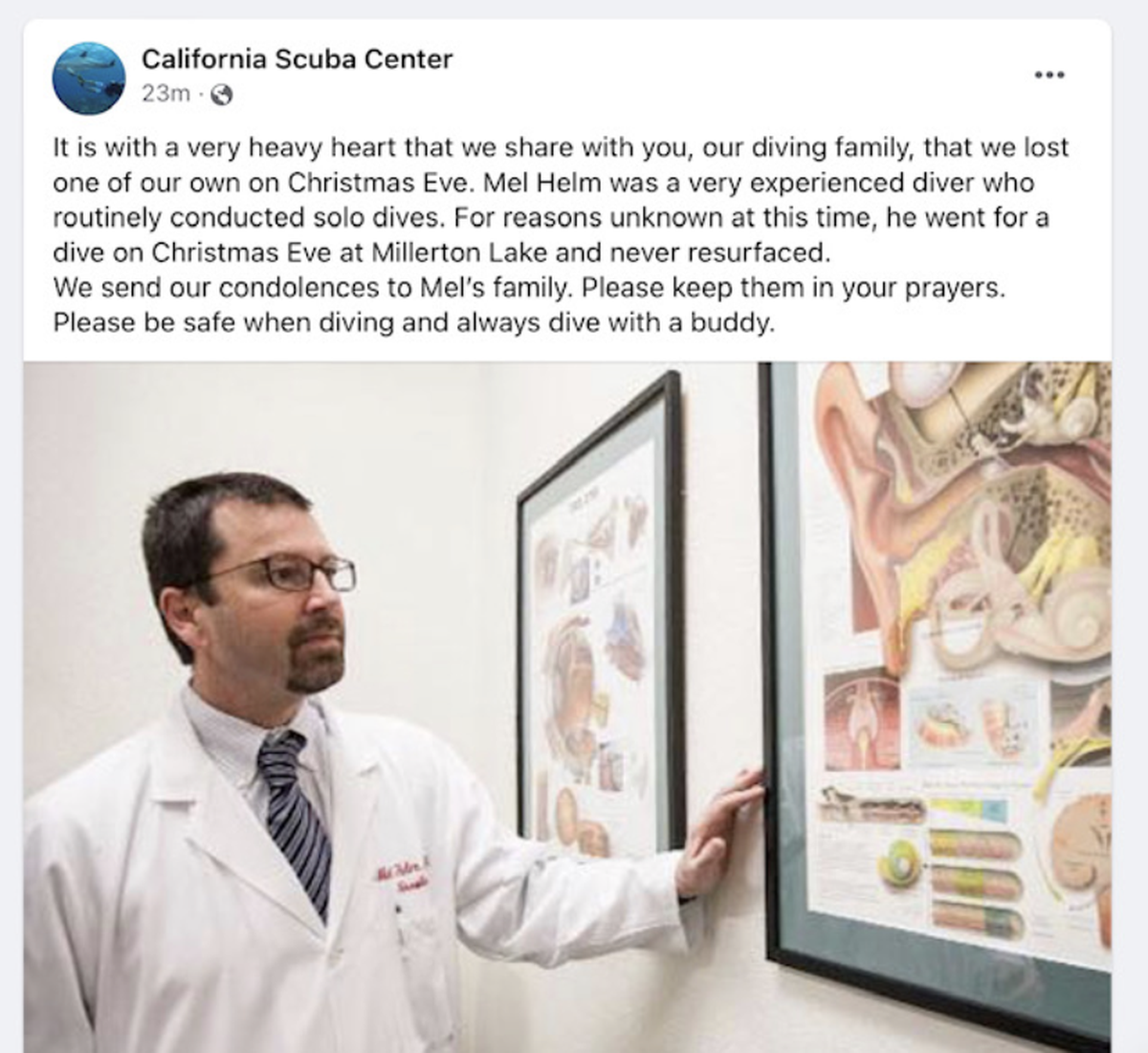 California Scuba Center post on Facebook