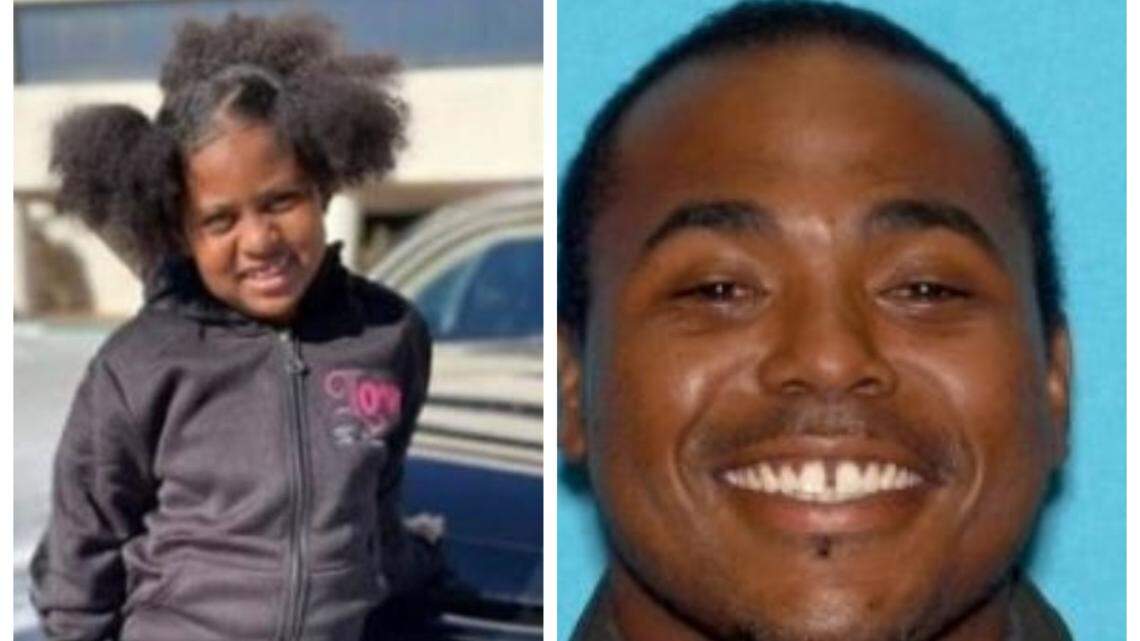 Dhante Jackson, right, has a murder warrant for his arrest in the death of Sophia Mason, 8, left.