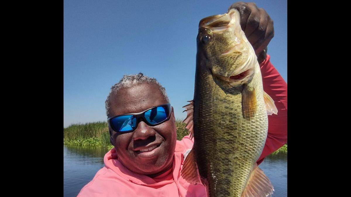 Eric Brown caught this 3-pound largemouth bass fishing around White Slough near Rindge Tract island just west of Stockton. He used a 7-inch worm during the outgoing tide.